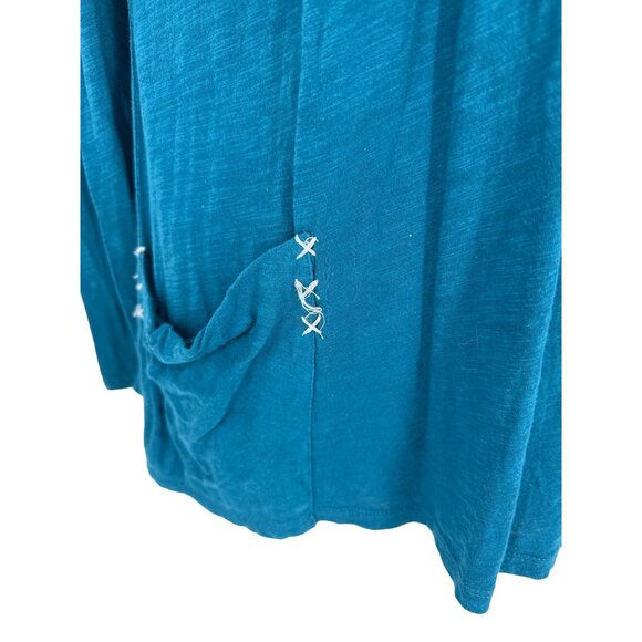 Little Yellow Button Anthropologie Henley Top Teal Blue Calantha Pocket Size S - Picture 3 of 13